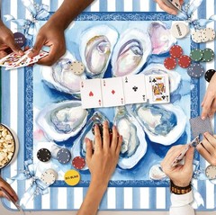 31.5″ Oyster Mahjong Mat Summer Bow Stripe Tab Tablecloth Game Mat 31.5 Inches