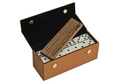 Professional Tournament Domino Set 28 Double Six Leather Case Travel Cribbage