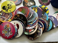 Vintage POG Pogs and Slammers HUGE LOT Plastic Slammers with Various POG Caps
