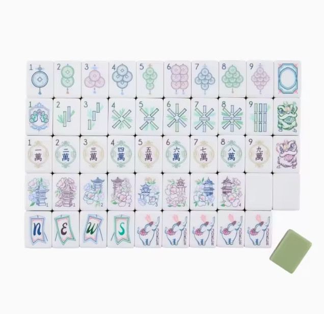 Luxury American Mahjong Set 160 Engraved Acrylic Tiles Green Elephant Willow