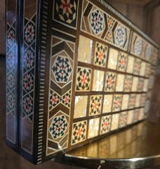 Vintage Mosaic Inlay Chess Backgammon Set Handcrafted Wood Marquetry Game Box
