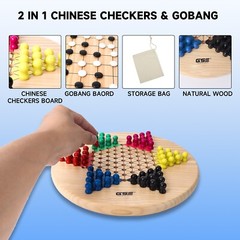 2-in-1 Wooden Chinese Checkers & Gobang(Five In Row) Family Board Game Combo Set