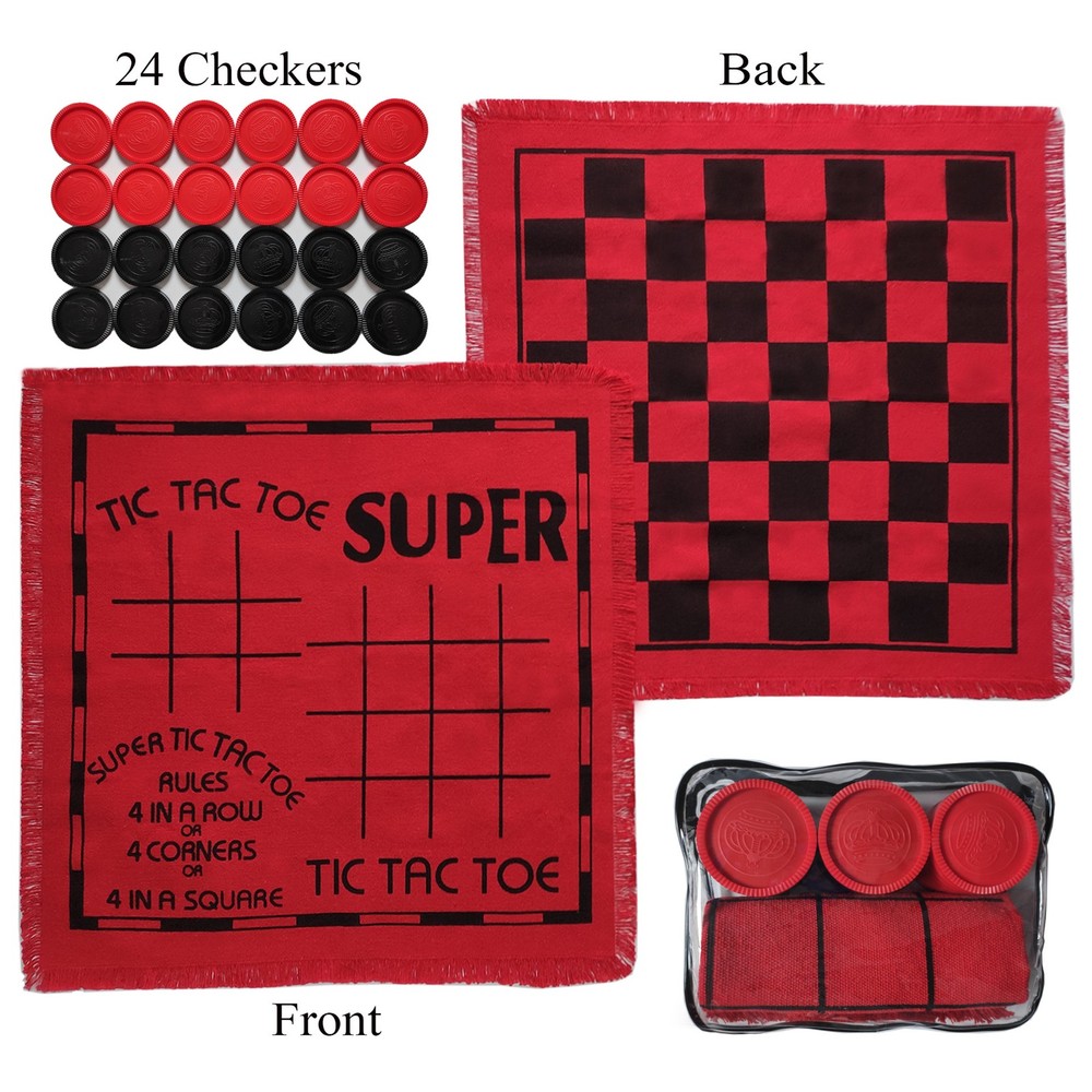 3 in 1 Giant Checkers Game Set,Super Tic Tac Toe,Including Reversible Rug wit..