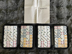 Dominoes 2 Sets of 28 pcs Multicolored with Embroidered Black Zip Cases Complete