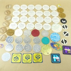 Junk Draw Lot of Coin Tokens from the 1990s. Metal, Plastic, Cardboard, Wood