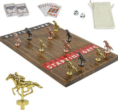 Horse Racing Game – Wooden Horse Race Board Game with 11 Luxury Metal Horses 2 D
