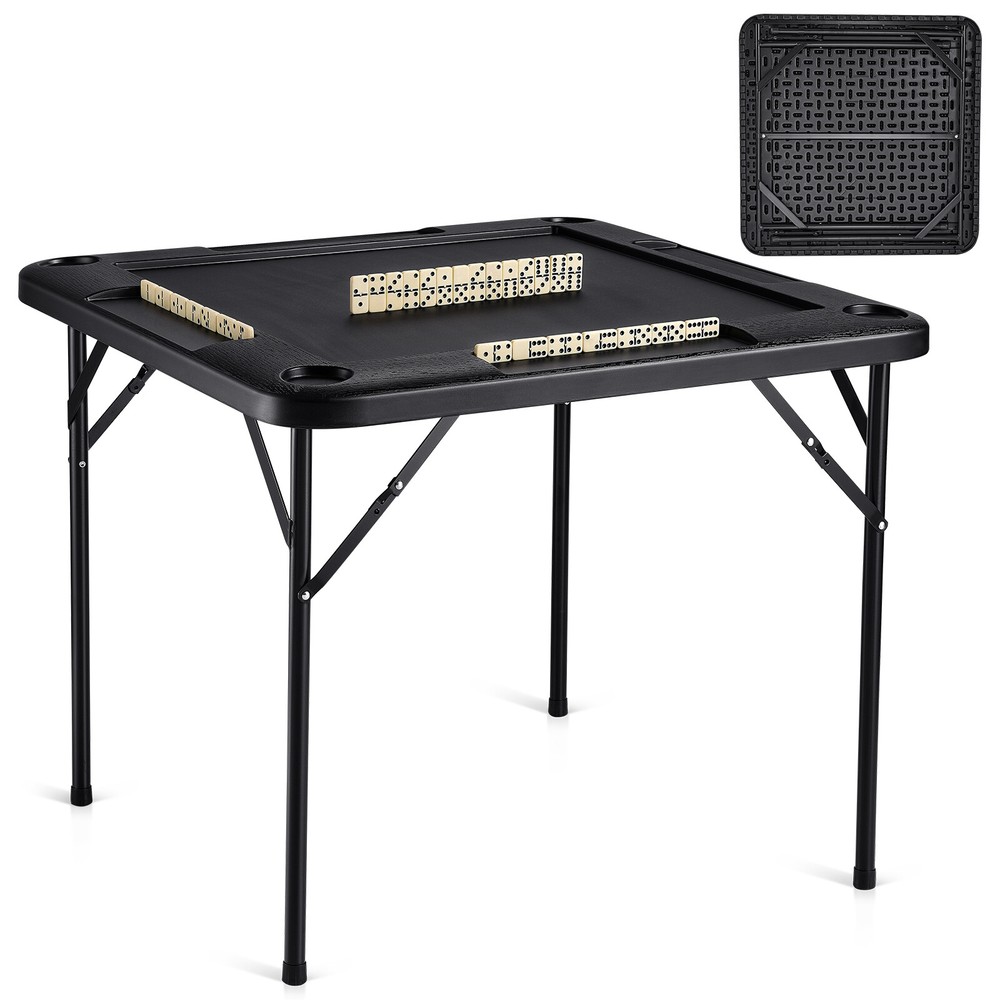 VEVOR Mahjong Table 4 Player Folding Card Table & 4 Cup Holders Chip Trays Black