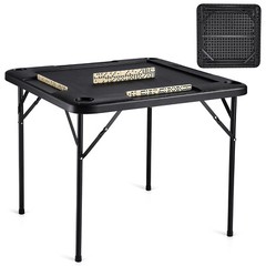 VEVOR Mahjong Table 4 Player Folding Card Table & 4 Cup Holders Chip Trays Black