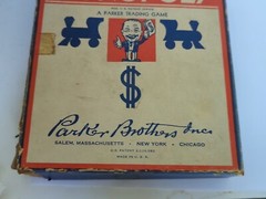 Monopoly 1930’s Blue Box Wood Houses & Hotel Wood Game Pieces Dice, Cards, Rules