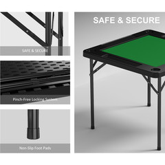 OROFULL Square Mahjong Table, Folding Game Table with Felt & Cup Holders, Black