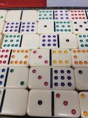 Double 12 Dominoes Set Faux Crocodile Case Multicolor Pips + Bonus Tiles 1980s