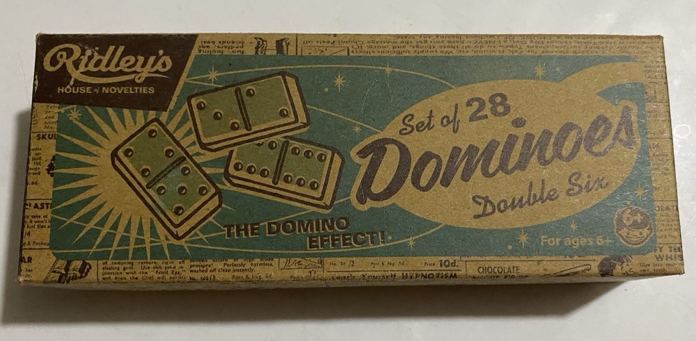 Ridley’s Set Of 28 Dominos Double Six Wooden Box Instructions Retro Box New