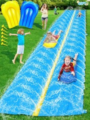 Water Slide 45Ft Double Lane Heavy Duty Yellow Sprinkler Bodyboards iGeeKid