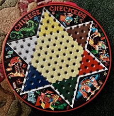 VTG Metal Tin Pixie Game Chinese Checkers Game Green Dragon w/Marbles Checkers