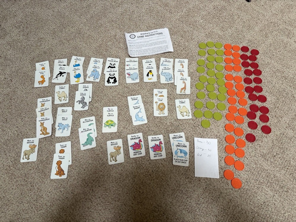 2001 Jax Sequence for Kids Game Replacement Various Piece Part Card Chip Tokens