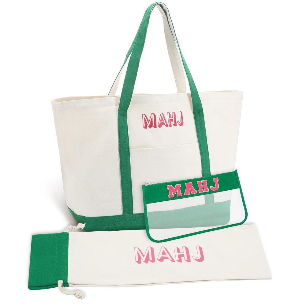 3 Pcs Empty Mahjong Canvas Bag Gift Embroidered American Mahjong Set Incl Til…