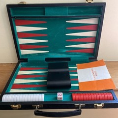 Backgammon Red White Green Set Retro Vintage Leather Style Case Travel Game Kit