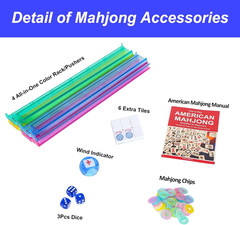 American Mahjong Game Set, 166 Blue Tiles , 4 All-In-One Color Rack/Pushers