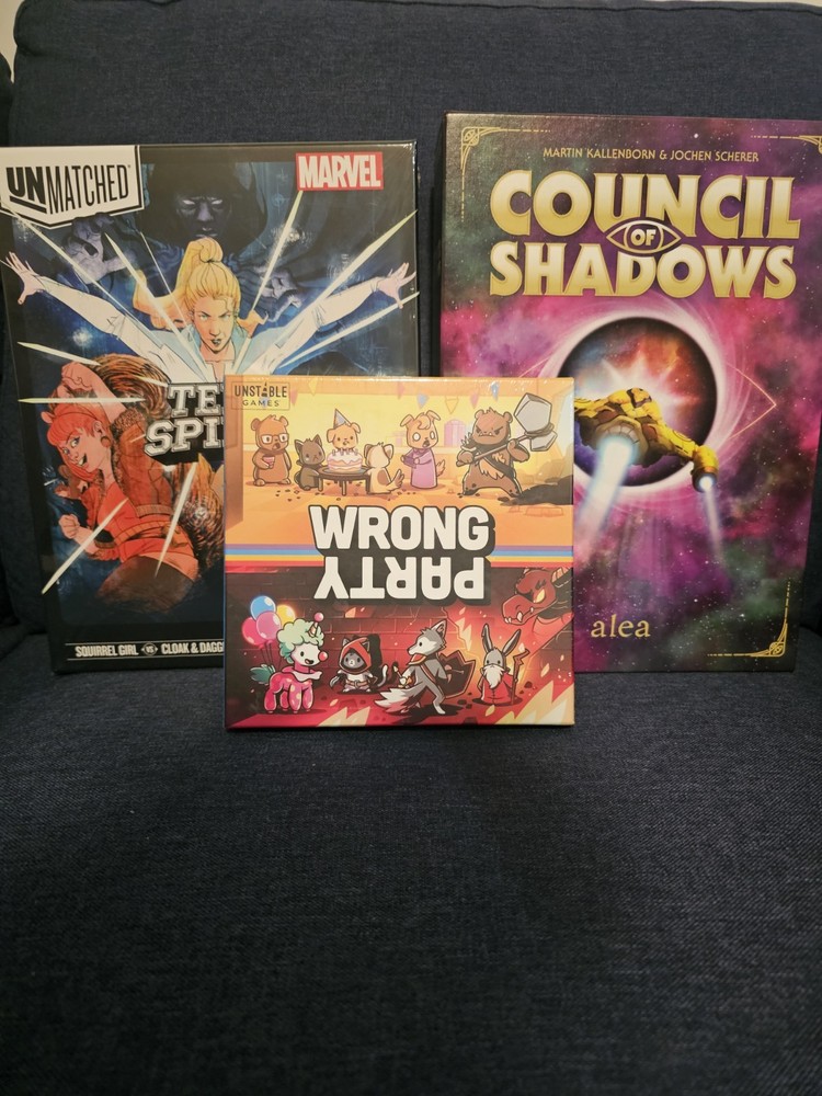 Brand New 3x Board Game Lot: Council of Shadows, Unmatched Marvel, Wrong Party