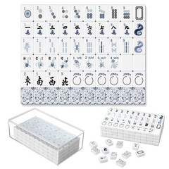Soulchen 160 Chinoiserie Blue Porcelain American Mahjong Tile Set with Acryli…