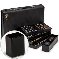 Japanese Riichi Mahjong Set with Black Standard Size Tiles and Black Vinyl Case