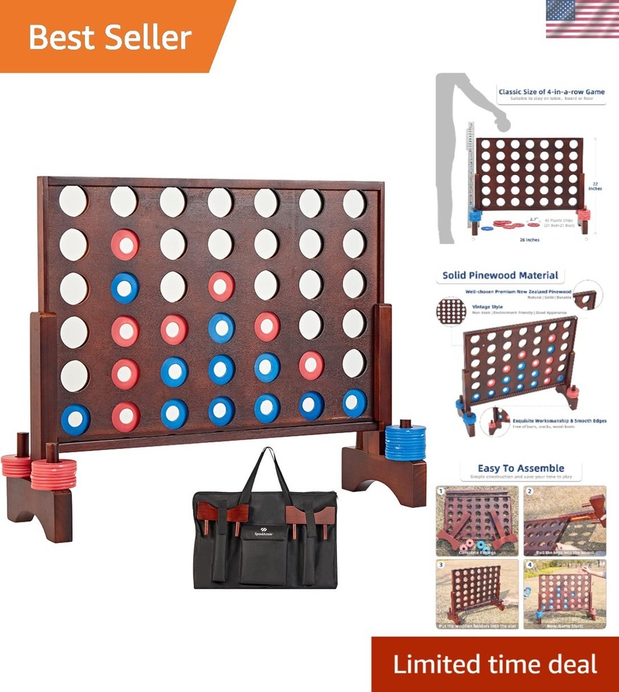 Giant Wooden 4 in A Row Game for Fun Indoor & Outdoor Play – 42 Discs Included
