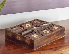 Deco 79 Mango Wood Tic Tac Toe Game Set Gold Inlay 11 X 13 X 3 Dark Brown 28555