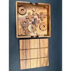 Handcrafted Wooden Tic Tac Toe Game Box 5.5in Travel Puzzle Board Game Case