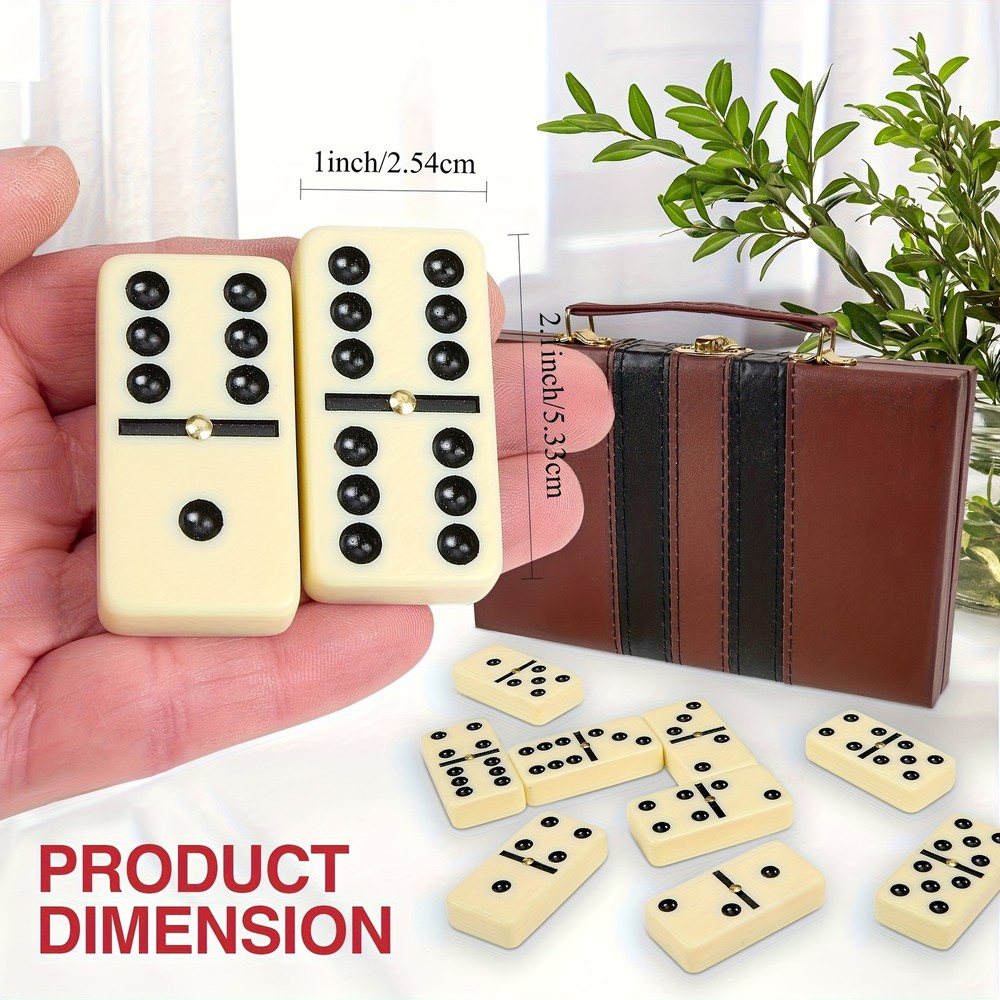 28pcs Double Six Dominoes Set Classic Black & White Plastic Tiles in Box