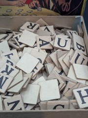 Antique ANAGRAMS Word Game Original Box, 300ish Letter Tiles, Transogram Co #80