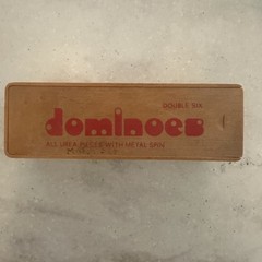 Vintage Double Six Dominoes Set Urea Pieces Metal Spin Wood Box Traditional Game