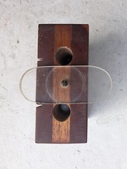Vintage Handmade Knotty Tic Tac Toe Stained Wood 50s Black & White Marbles 5.5