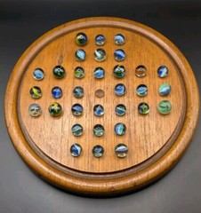 Wood Solitaire Marble Game Board, Solid Hardwood Hand Made