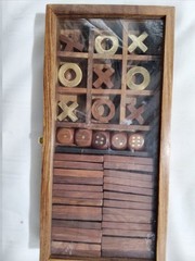 Handmade Wooden 3-in-1 Game Set | Tic Tac Toe, Domino & Dice Set