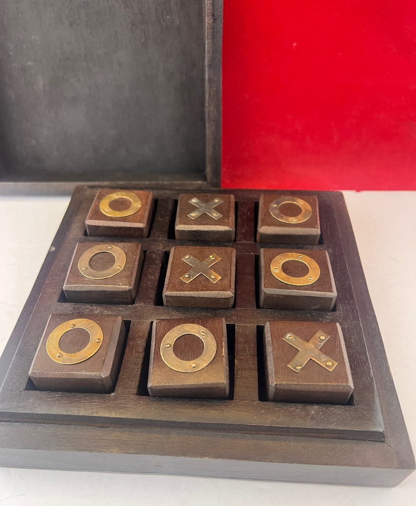 Tic Tac Toe Family Board Game Home Coffee Table Decor | Wood/Gold
