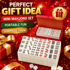 Compact Mini Mahjong Set 144 Tiles 2 Dice Red Case Portable Travel Game Gift Box
