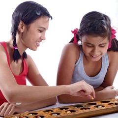 Mancala Set With Solid Wood Board and Quartz Pebble Playing Pieces