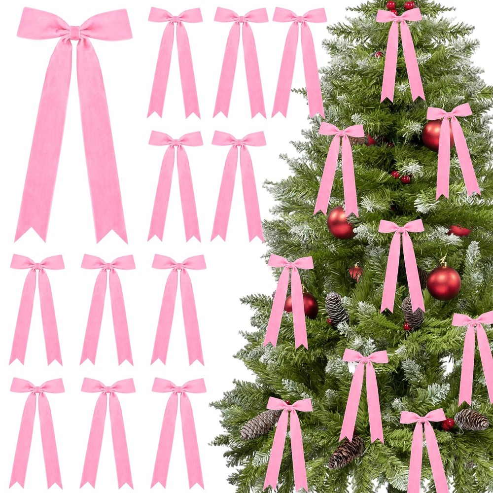 12 Pcs Pink Velvet Bows for Christmas 11″ x 5.5″ x 1.5″ (each bow),