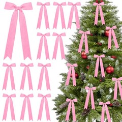 12 Pcs Pink Velvet Bows for Christmas 11″ x 5.5″ x 1.5″ (each bow),