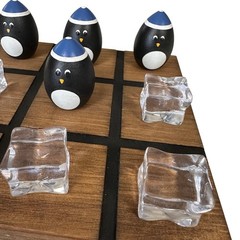 Penguin Ice Cube Tic Tac Toe Wooden Board Game Handmade Winter Coffee Table