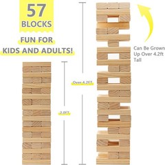Giant Tumbling Tower Game – 57 Pcs Wooden Block Set, 4.2FT High Fun for All Ages