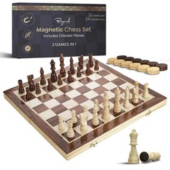 NEW Beyond Innovations 2 in 1 Magnetic Wooden Chess and Checkers Set 15″ x 15″