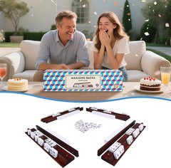 Portable 4-Piece Vintage Mahjong Rack Set with Magnetic Pushers for Easy Play
