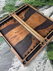 Handmade Wooden Backgammon Set Epoxy Resin River Luxury Board Game Unique Gift