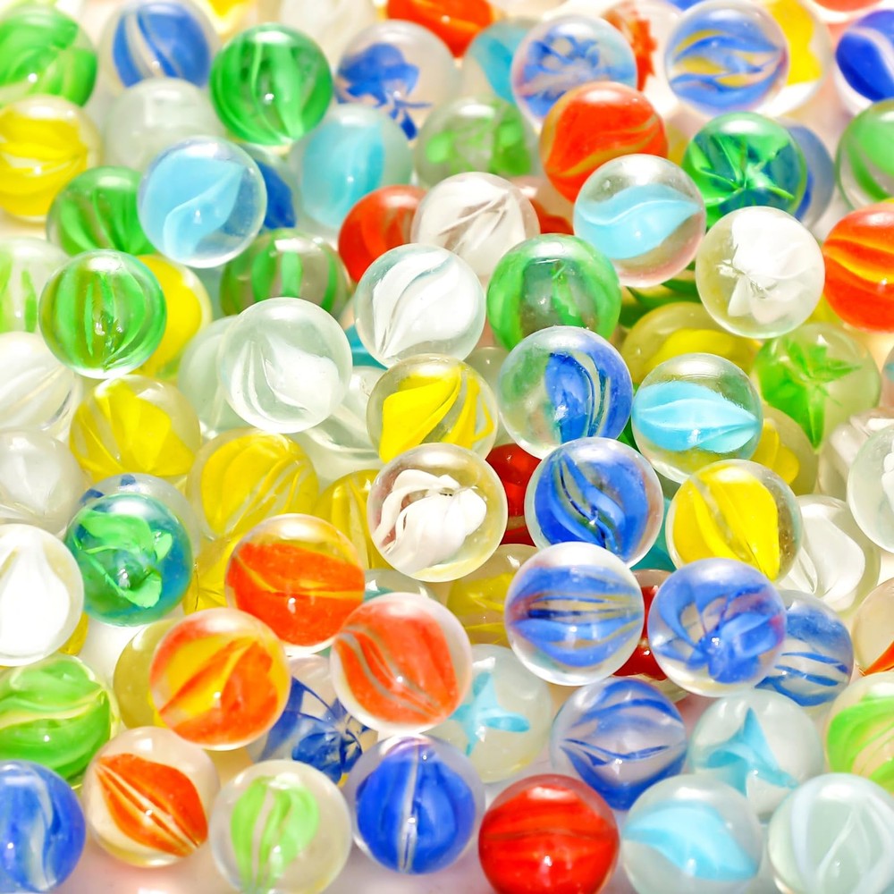 POPLAY Marbles for Kids, 115PCS Cat Eye Glass Marble, Medium, 5 Multicolored