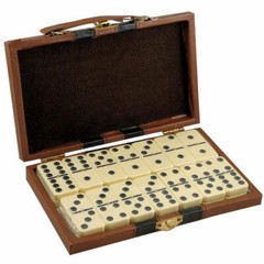 DOMINOES DOUBLE SIX LEATHERETTE CASE STANDARD SIZE TILE THICK 28 PC DOMINO GAME