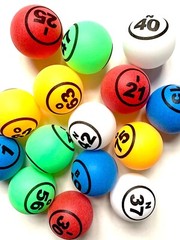 Professional Bingo Ball Set- Multi Colored Double Numbered 1.5″ Size- B1-O75