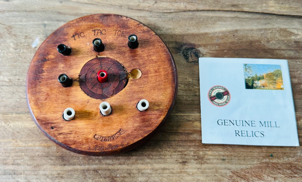 Vintage Genuine Mill Relics Handmade Bobbin Wood Tic Tac Toe Game Wales Rustic
