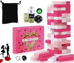 Couple Lust Tower Game – 48PCS Wooden Naughty Blocks & 8 Sex Dice Set (3 Glow in