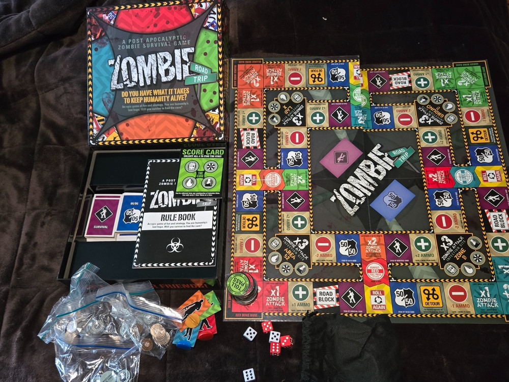 Zombie Road Trip Board Game, Post Apocalyptic Zombie Survival Game, By Aquarius